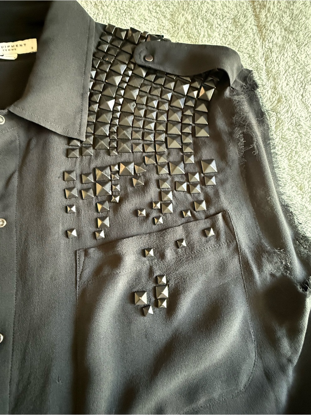 Equipment Black Studded Sleeveless Blouse - Picture 9 of 12